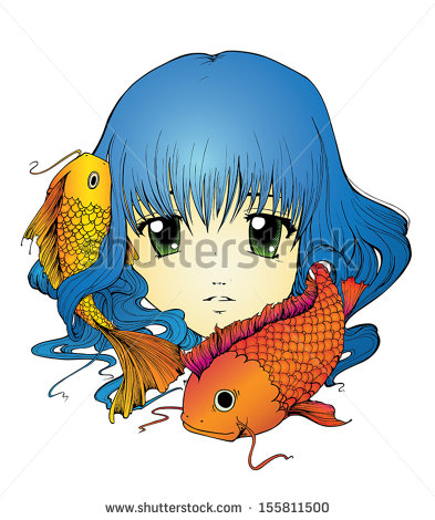 Anime Girl with Koi Fish