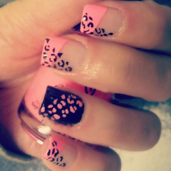 Black and Pink Cheetah Nail Designs
