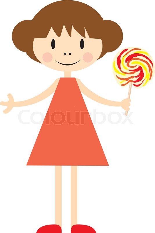 Cartoon Little Girl Holding Lollipop