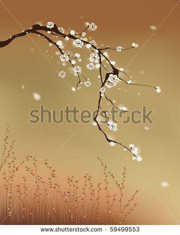 Cherry Blossom Tree Blowing in the Wind Painting