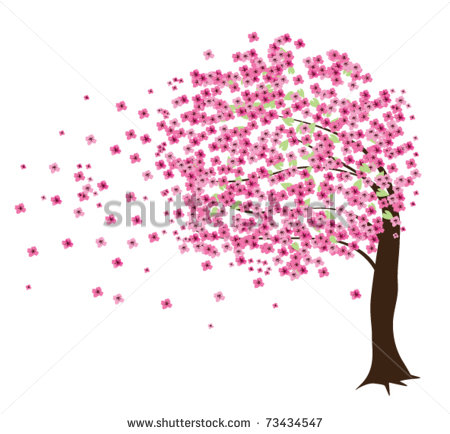 Cherry Blossom Tree Blowing in Wind Art