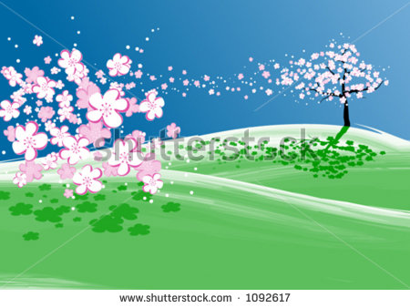 Cherry Blossom Tree in the Wind Blowing Clip Art
