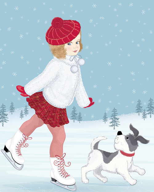 Cute Little Girls and Dogs Vector