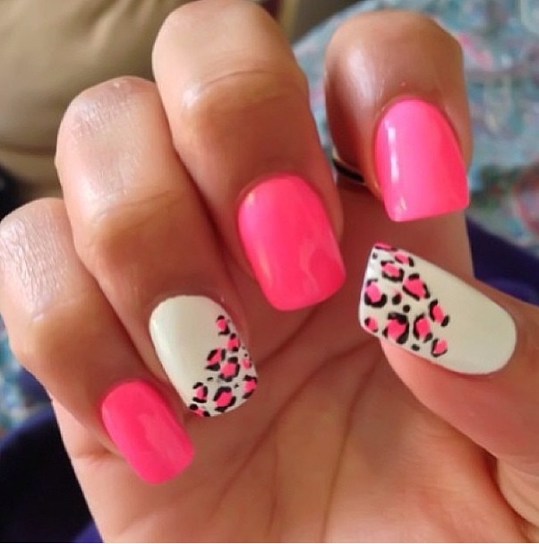 Pink and White Cheetah Print Nails