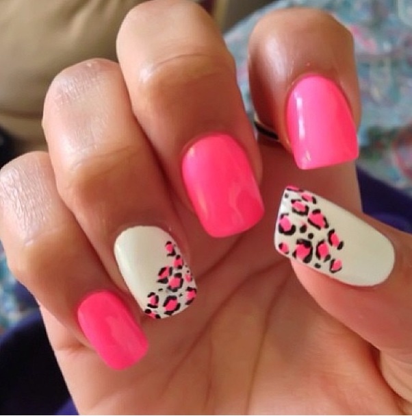 Pink and White Cheetah Print Nails Pink and White Cheetah Print Nails