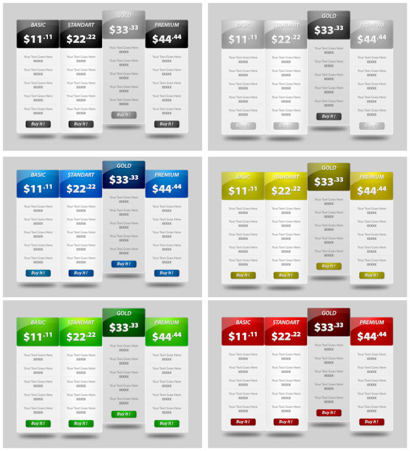 Pricing Table PSD Template