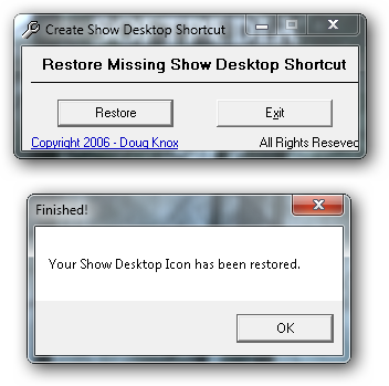Restore Show Desktop Shortcut