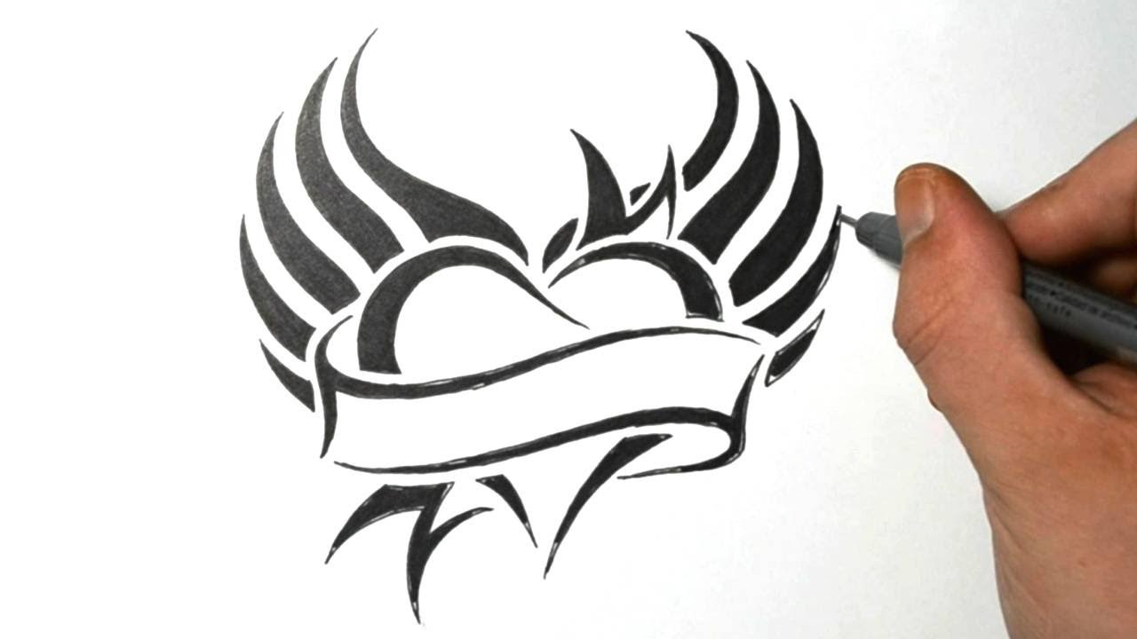 Tribal Designs Heart with Wings