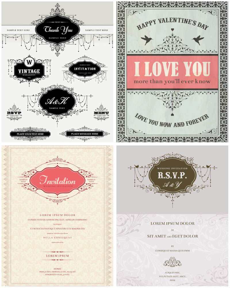 Vintage Wedding Invitation Vector