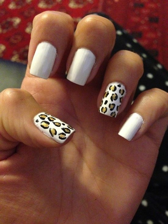 White Nails with Cheetah Print