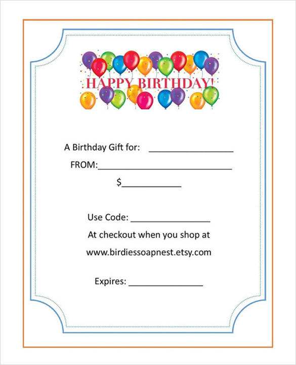 Birthday Gift Certificate