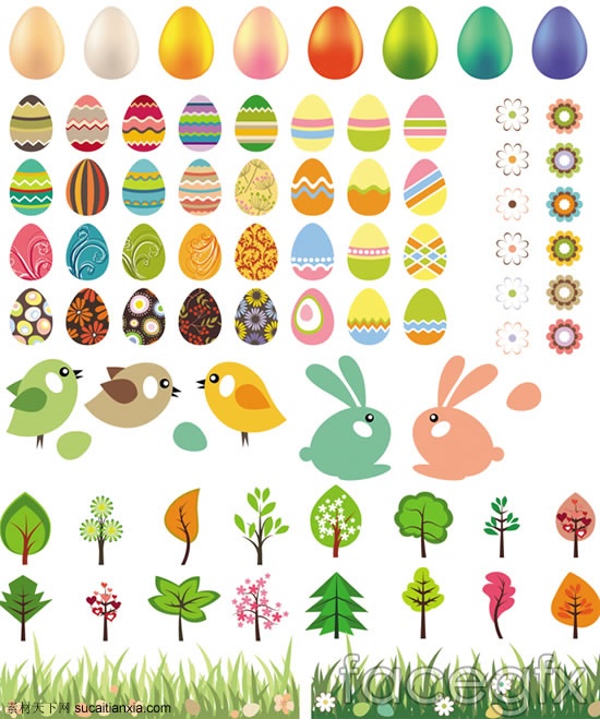 Cartoon Bunny with Easter Eggs in Grass PNG