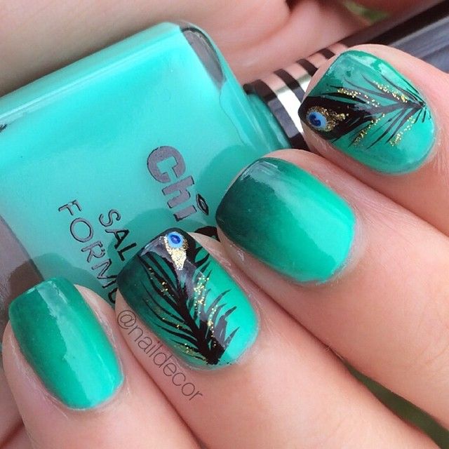 Peacock Feather Nail Art Design