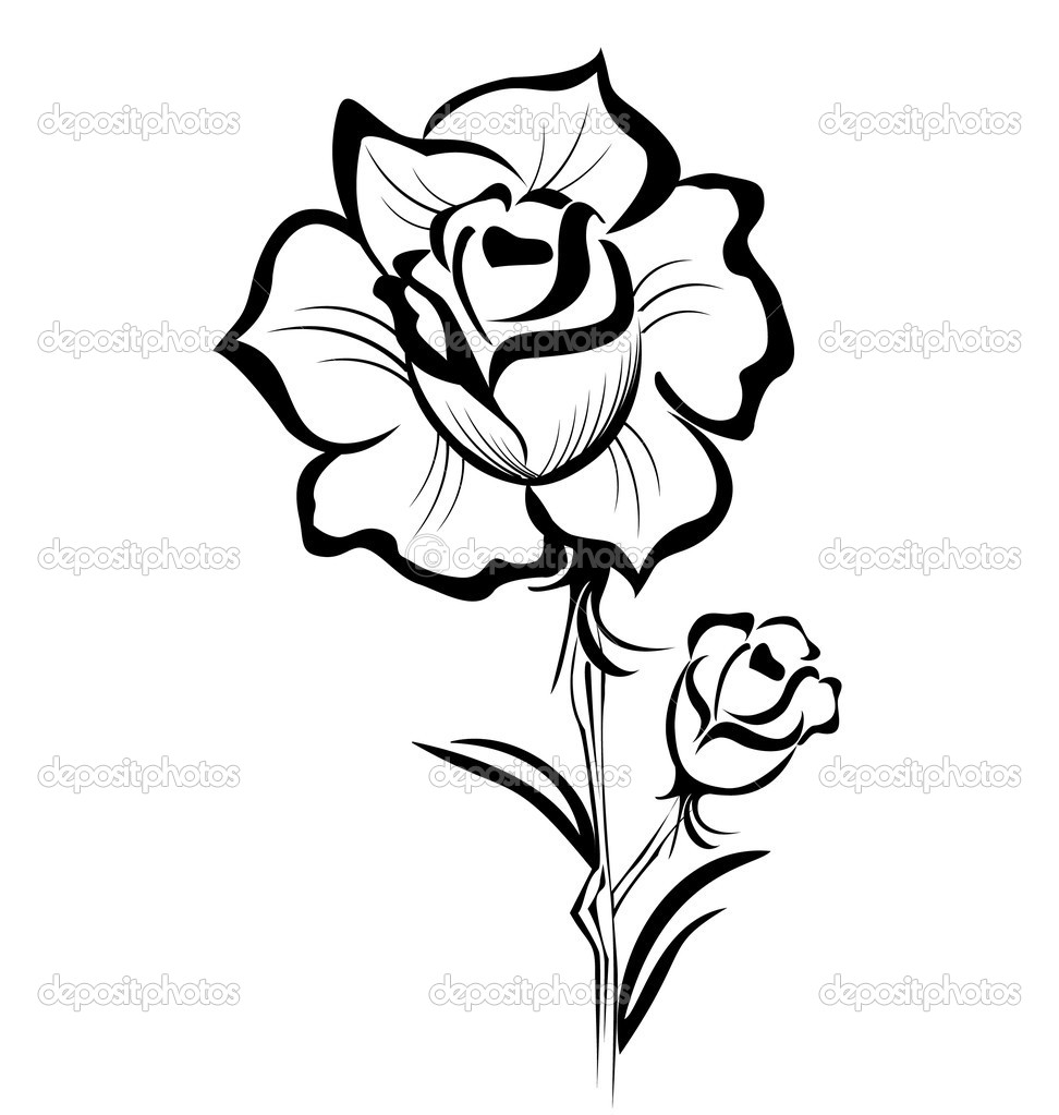 Stylized Black and White Flower Clip Art