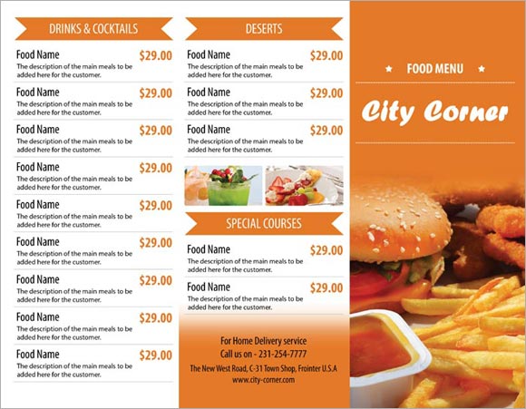 Tri-Fold Menu Template Free Tri-Fold Menu Template Free