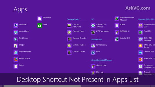 Windows 8 Desktop App Missing