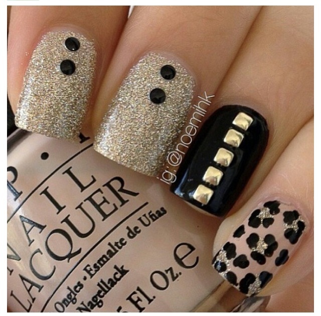 Black and Gold Cheetah Nail Designs