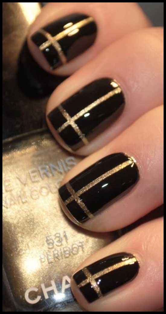 Black and Gold Nails Cross