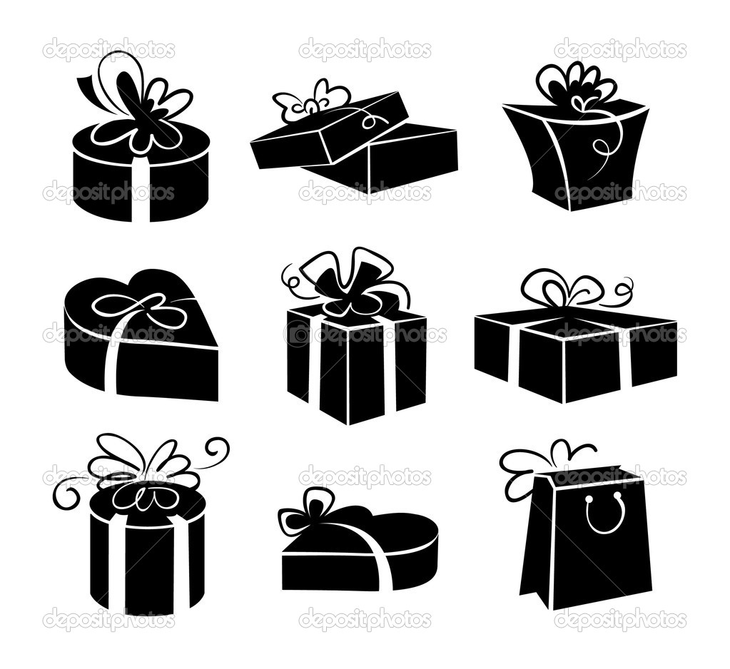 Black and White Gift Box Clip Art