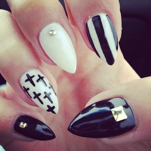 Black and White Stiletto Nail Designs
