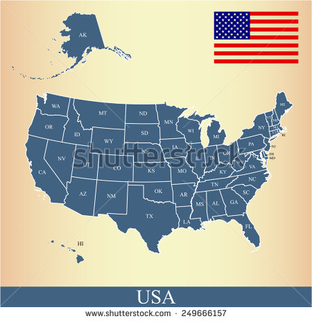 Flag and United States Map with Names Flag and United States Map with Names