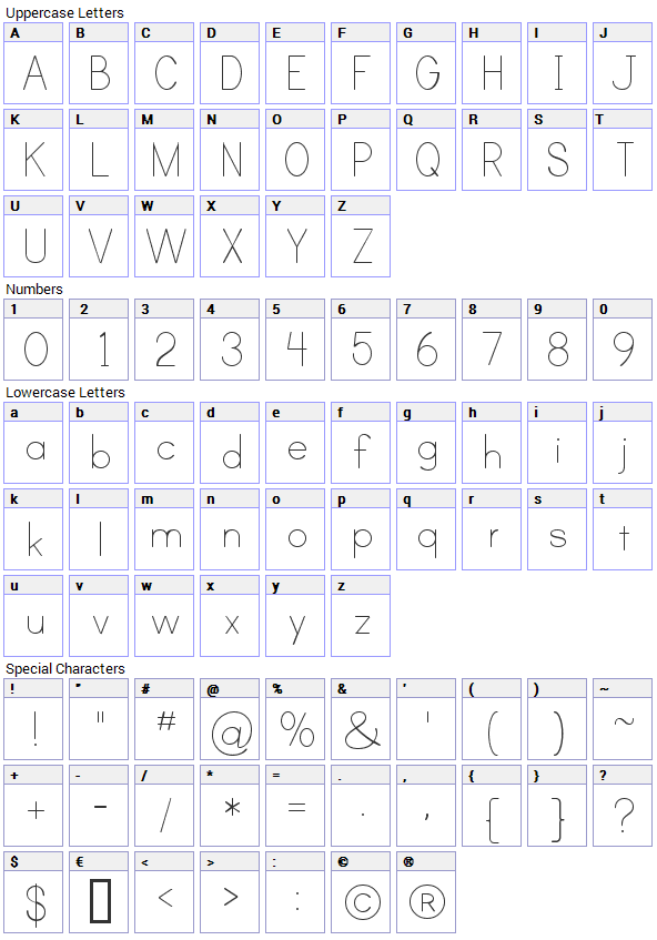 Font Character Map Printable