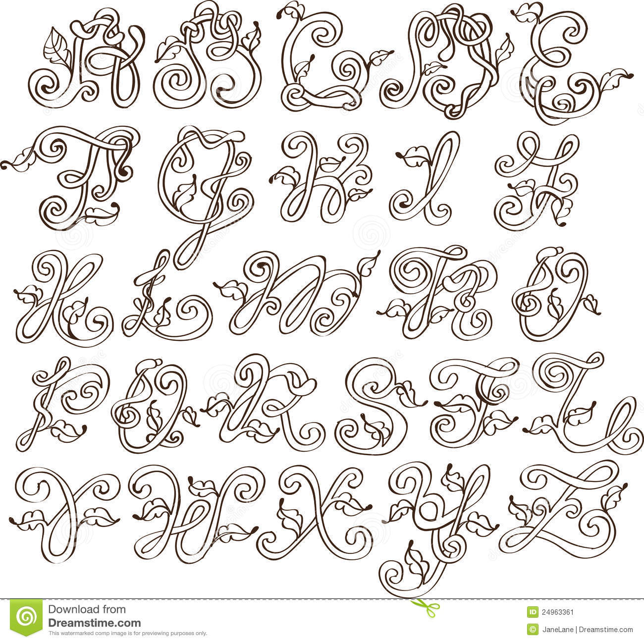 Nature Alphabet Letter a Font with Leaves