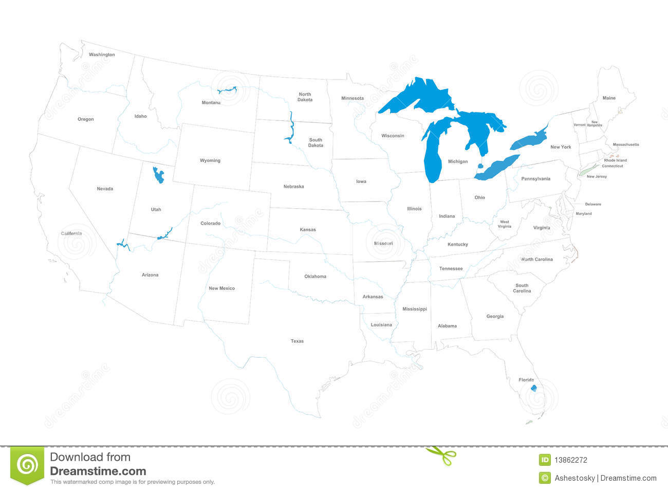 Outline Map of USA with State Names
