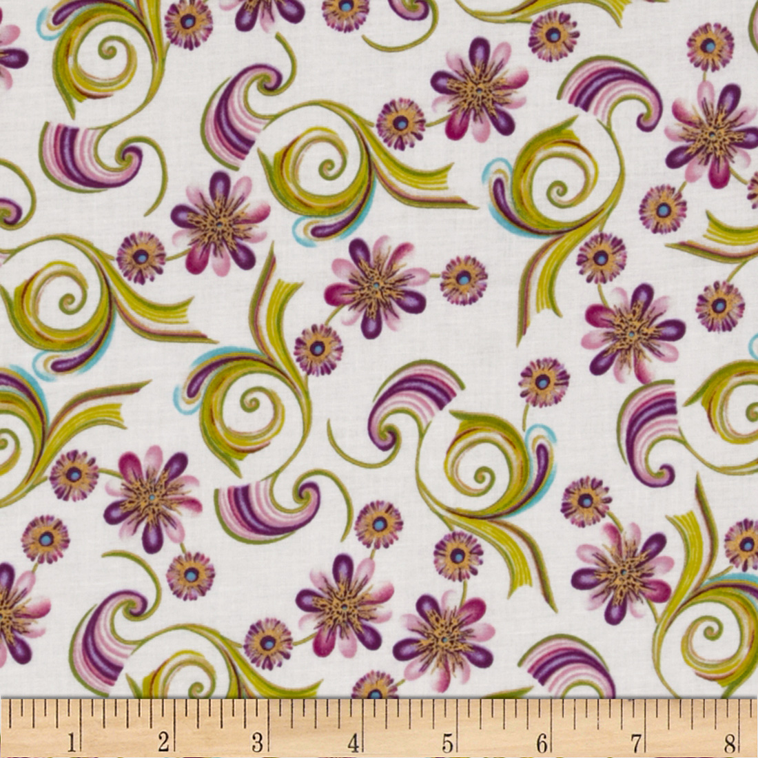 Purple Flowers Abstract Fabric
