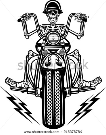 Skeleton On Motorcycle Drawing