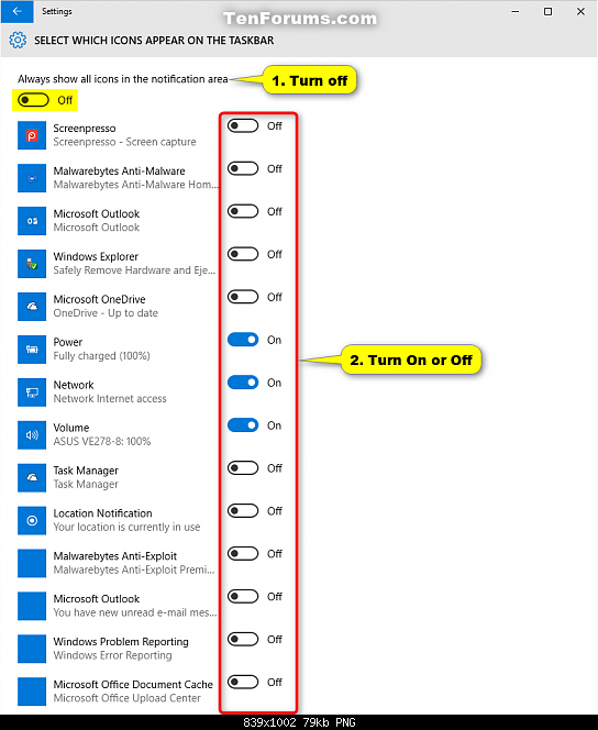 Taskbar Notification Icon in Windows 10