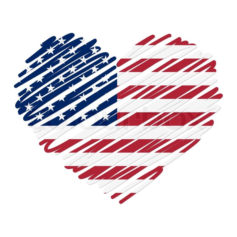 USA Flag Heart Drawings
