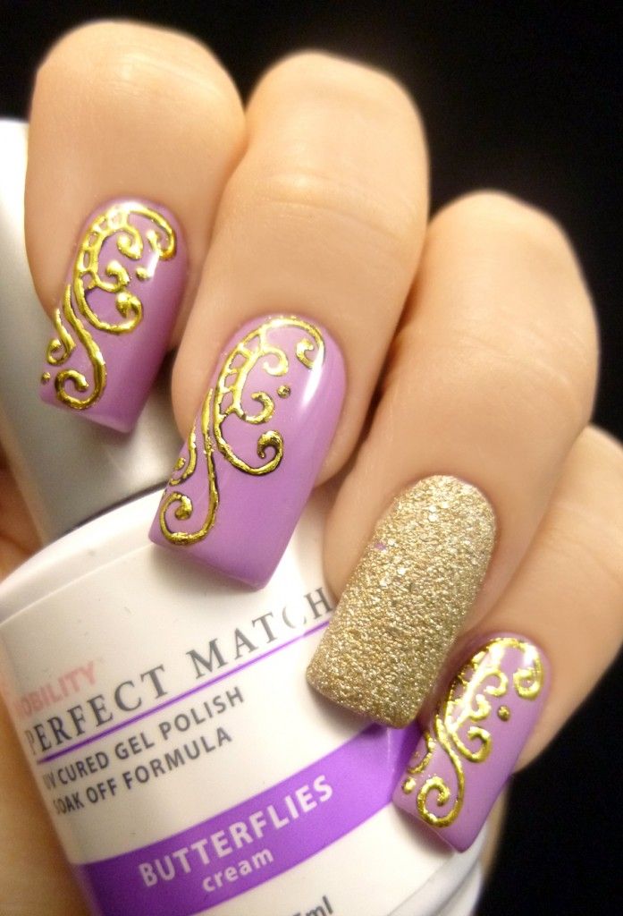 2015 Purple and Gold Nail Art Designs