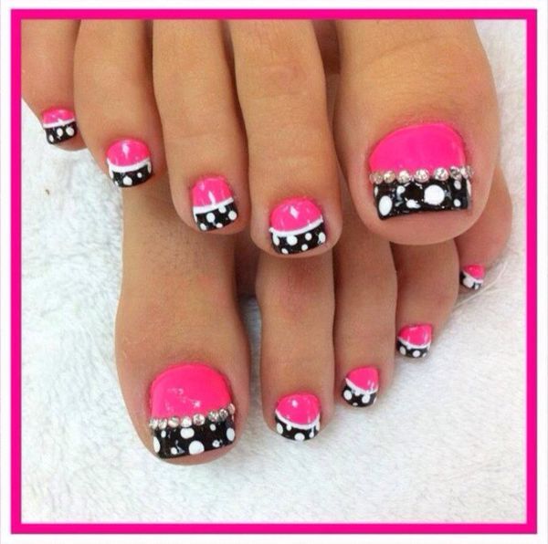 Black and Hot Pink Toenails