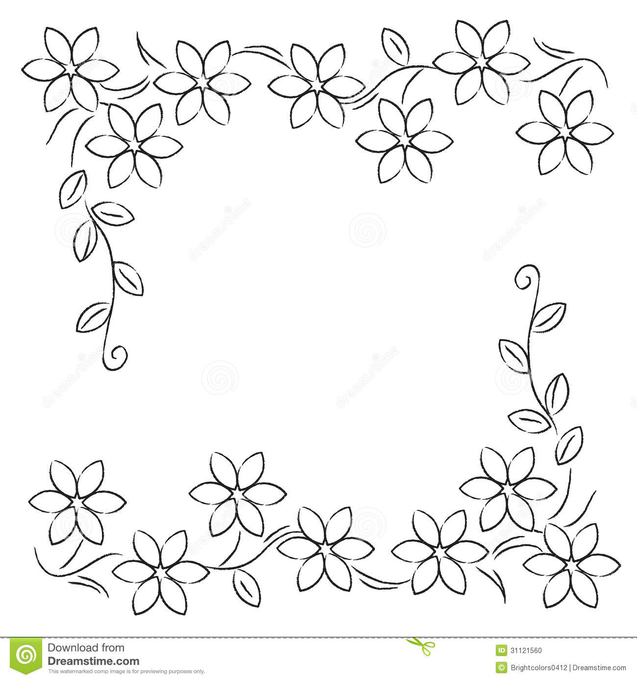 Black White Flower Line Border