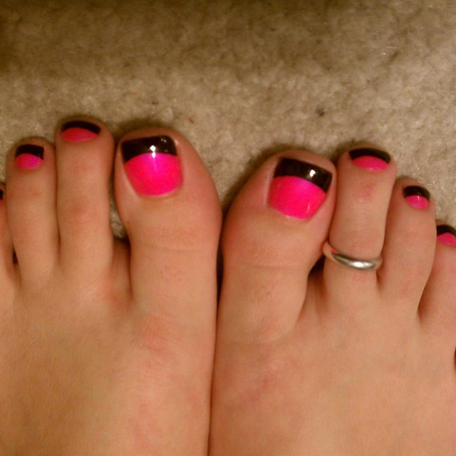 Black with Pink Tips Nails