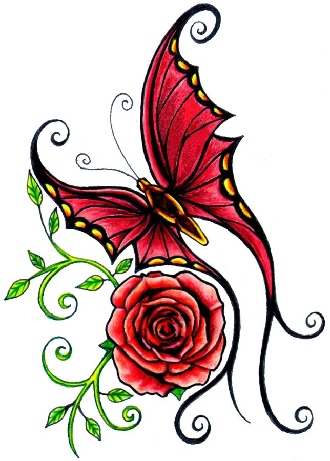 Butterfly Rose Tattoo Designs