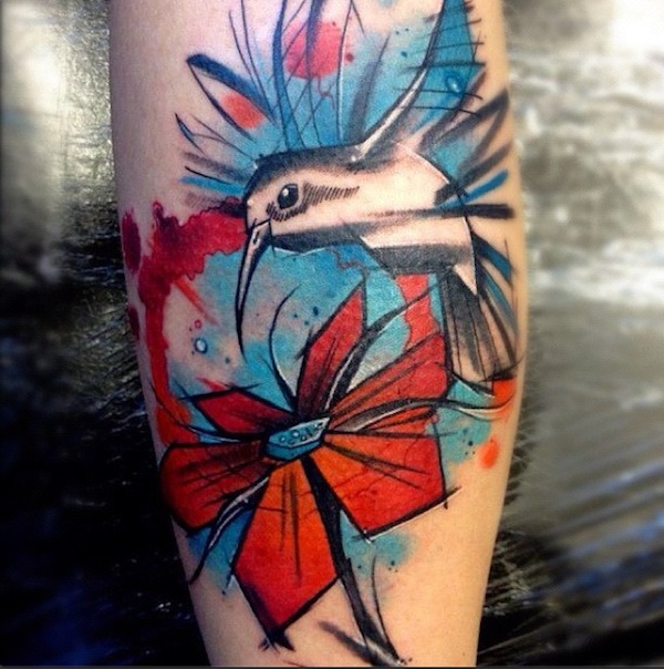 Graphic Watercolor Flower Tattoo