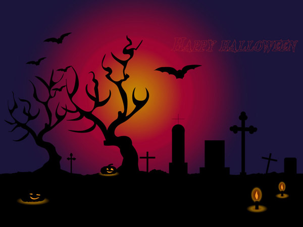 Halloween Cemetery with Orange Background