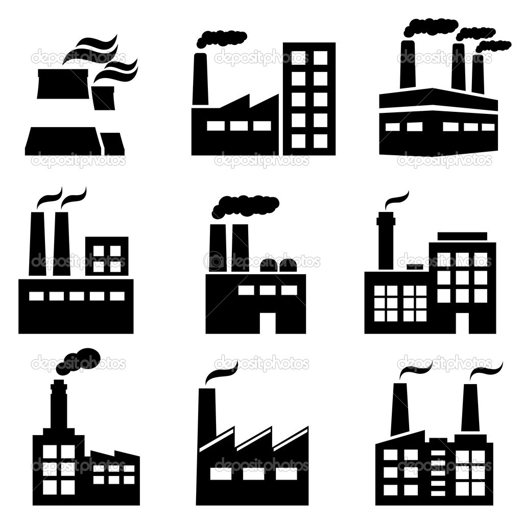 7 Factory Building Vector Icon Images