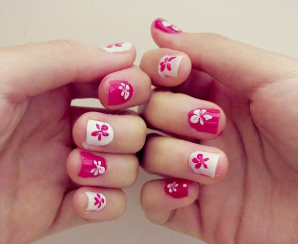 Nail Art Designs Pink White Flowers