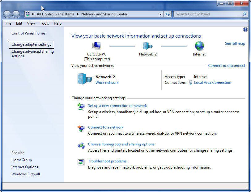 Network and Sharing Center Windows 7