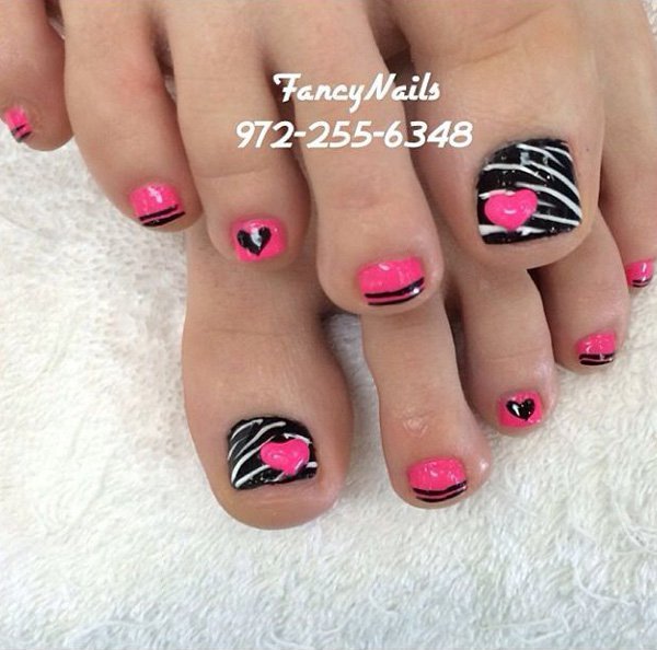 Pink and Black Toe Nail Design