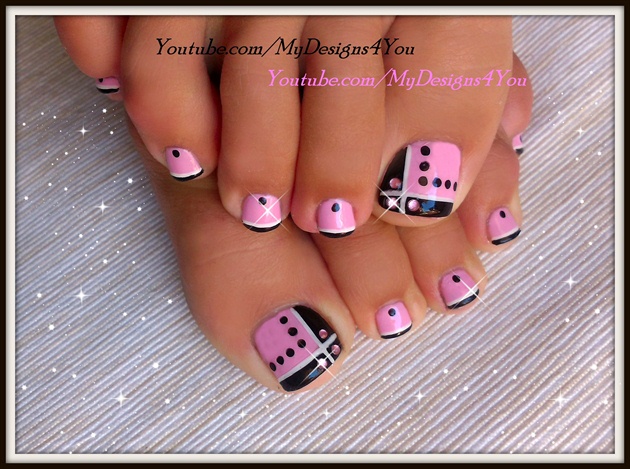 Pink and Black Toe Nail Design