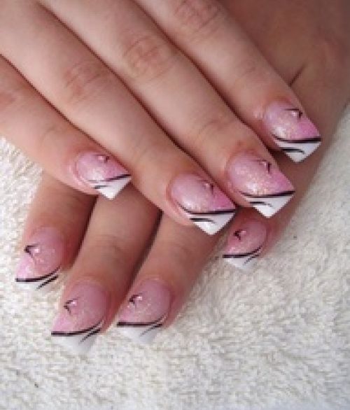 Pink Black and White Nail Design