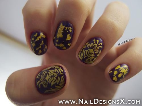 Purple and Gold Nail Art Design