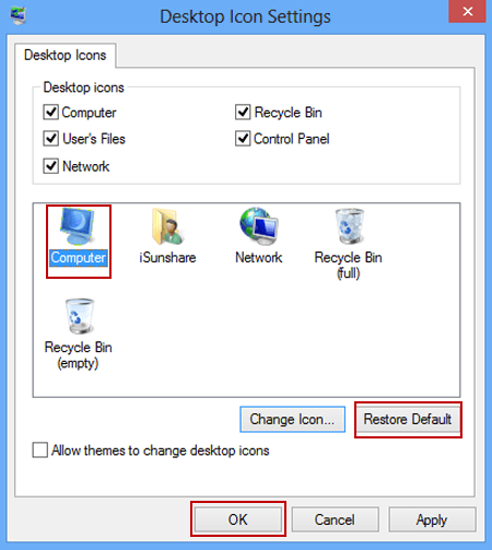 Restore My Computer Icon Windows 8 Desktop