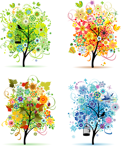 Seasons Cartoon Pictures of Colorful Trees