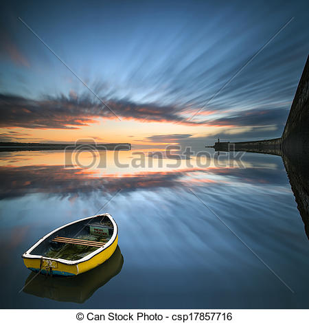 Sunrise Over Water with Boat Image