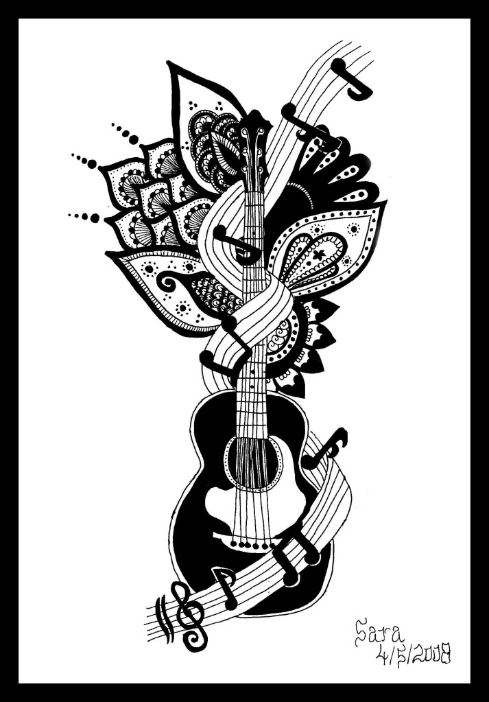 Tree Drawings with Guitar Tattoo Designs